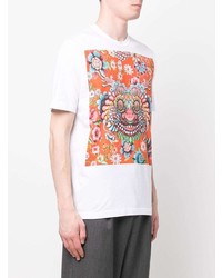 weißes bedrucktes T-Shirt mit einem Rundhalsausschnitt von Junya Watanabe