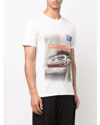 weißes bedrucktes T-Shirt mit einem Rundhalsausschnitt von Automobili Lamborghini