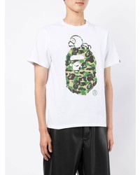 weißes bedrucktes T-Shirt mit einem Rundhalsausschnitt von A Bathing Ape