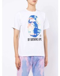 weißes bedrucktes T-Shirt mit einem Rundhalsausschnitt von A Bathing Ape