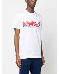 weißes bedrucktes T-Shirt mit einem Rundhalsausschnitt von DSQUARED2