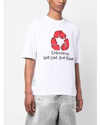 weißes bedrucktes T-Shirt mit einem Rundhalsausschnitt von DSQUARED2