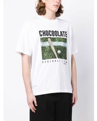 weißes bedrucktes T-Shirt mit einem Rundhalsausschnitt von Chocoolate