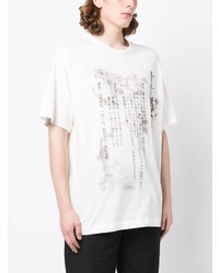 weißes bedrucktes T-Shirt mit einem Rundhalsausschnitt von Yohji Yamamoto