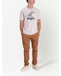 weißes bedrucktes T-Shirt mit einem Rundhalsausschnitt von Hugo