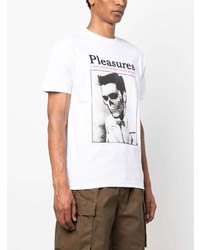 weißes bedrucktes T-Shirt mit einem Rundhalsausschnitt von Pleasures