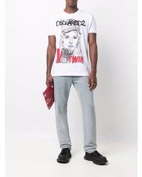 weißes bedrucktes T-Shirt mit einem Rundhalsausschnitt von DSQUARED2