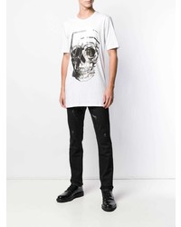 weißes bedrucktes T-Shirt mit einem Rundhalsausschnitt von Philipp Plein