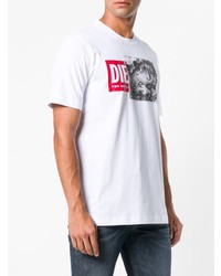 weißes bedrucktes T-Shirt mit einem Rundhalsausschnitt von Diesel