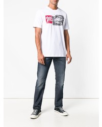 weißes bedrucktes T-Shirt mit einem Rundhalsausschnitt von Diesel