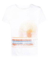 weißes bedrucktes T-Shirt mit einem Rundhalsausschnitt von Greg Lauren