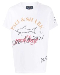 weißes bedrucktes T-Shirt mit einem Rundhalsausschnitt von Greg Lauren X Paul & Shark