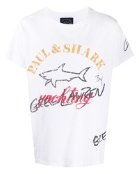 weißes bedrucktes T-Shirt mit einem Rundhalsausschnitt von Greg Lauren X Paul & Shark