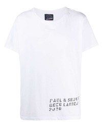 weißes bedrucktes T-Shirt mit einem Rundhalsausschnitt von Greg Lauren X Paul & Shark