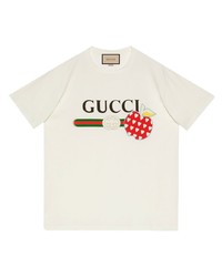 weißes bedrucktes T-Shirt mit einem Rundhalsausschnitt von Gucci