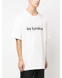 weißes bedrucktes T-Shirt mit einem Rundhalsausschnitt von Han Kjobenhavn