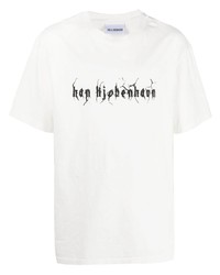 weißes bedrucktes T-Shirt mit einem Rundhalsausschnitt von Han Kjobenhavn