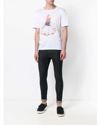 weißes bedrucktes T-Shirt mit einem Rundhalsausschnitt von Poan
