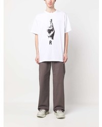 weißes bedrucktes T-Shirt mit einem Rundhalsausschnitt von Raf Simons