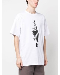 weißes bedrucktes T-Shirt mit einem Rundhalsausschnitt von Raf Simons