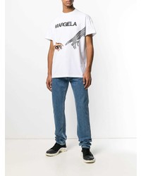 weißes bedrucktes T-Shirt mit einem Rundhalsausschnitt von Maison Margiela