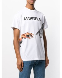 weißes bedrucktes T-Shirt mit einem Rundhalsausschnitt von Maison Margiela