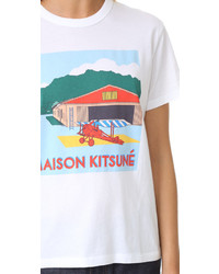 weißes bedrucktes T-Shirt mit einem Rundhalsausschnitt von MAISON KITSUNE