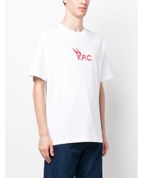 weißes bedrucktes T-Shirt mit einem Rundhalsausschnitt von A.P.C.