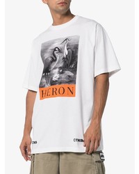 weißes bedrucktes T-Shirt mit einem Rundhalsausschnitt von Heron Preston