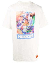 weißes bedrucktes T-Shirt mit einem Rundhalsausschnitt von Heron Preston