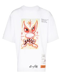 weißes bedrucktes T-Shirt mit einem Rundhalsausschnitt von Heron Preston