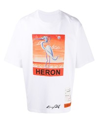 weißes bedrucktes T-Shirt mit einem Rundhalsausschnitt von Heron Preston