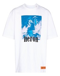 weißes bedrucktes T-Shirt mit einem Rundhalsausschnitt von Heron Preston