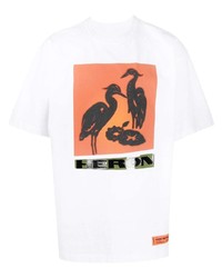 weißes bedrucktes T-Shirt mit einem Rundhalsausschnitt von Heron Preston