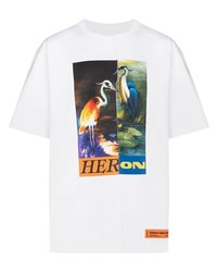 weißes bedrucktes T-Shirt mit einem Rundhalsausschnitt von Heron Preston