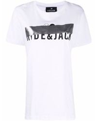 weißes bedrucktes T-Shirt mit einem Rundhalsausschnitt von Hide&Jack