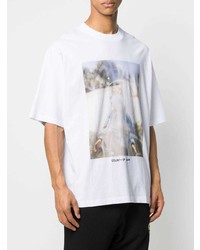 weißes bedrucktes T-Shirt mit einem Rundhalsausschnitt von Marcelo Burlon County of Milan