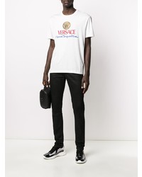 weißes bedrucktes T-Shirt mit einem Rundhalsausschnitt von Versace