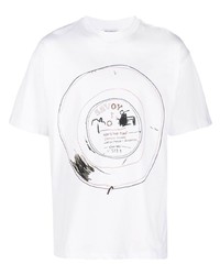weißes bedrucktes T-Shirt mit einem Rundhalsausschnitt von Honey Fucking Dijon