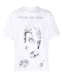 weißes bedrucktes T-Shirt mit einem Rundhalsausschnitt von HONOR THE GIFT