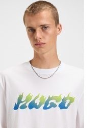 weißes bedrucktes T-Shirt mit einem Rundhalsausschnitt von HUGO Blue