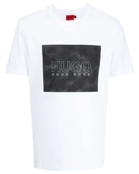 weißes bedrucktes T-Shirt mit einem Rundhalsausschnitt von Hugo