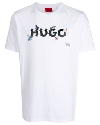 weißes bedrucktes T-Shirt mit einem Rundhalsausschnitt von Hugo