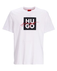 weißes bedrucktes T-Shirt mit einem Rundhalsausschnitt von Hugo