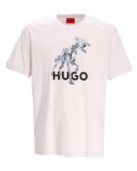 weißes bedrucktes T-Shirt mit einem Rundhalsausschnitt von Hugo