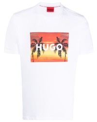 weißes bedrucktes T-Shirt mit einem Rundhalsausschnitt von Hugo