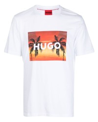 weißes bedrucktes T-Shirt mit einem Rundhalsausschnitt von Hugo