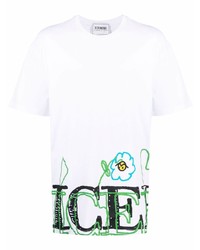 weißes bedrucktes T-Shirt mit einem Rundhalsausschnitt von Iceberg