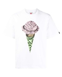 weißes bedrucktes T-Shirt mit einem Rundhalsausschnitt von Icecream