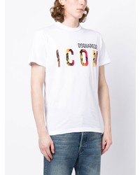 weißes bedrucktes T-Shirt mit einem Rundhalsausschnitt von DSQUARED2